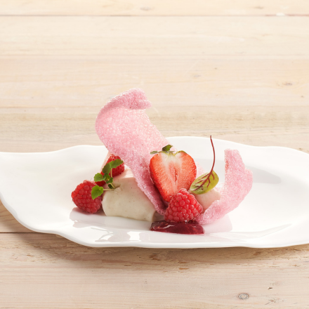 Vanilla ice cream with Cracker Rose Water