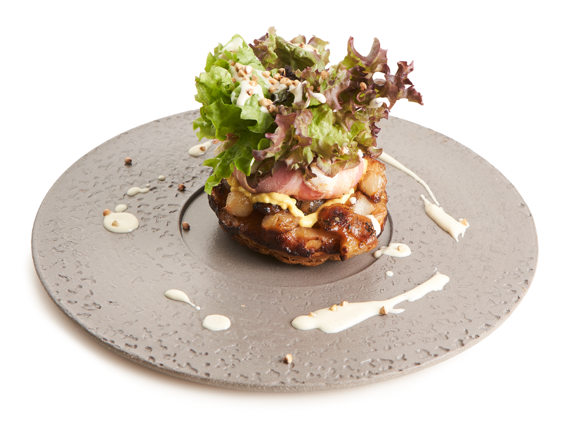 Tarte Tatin with goat cheese and bacon