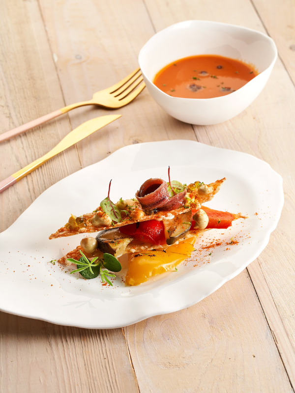 Grilled vegetables with Parmesan Decor and anchovies