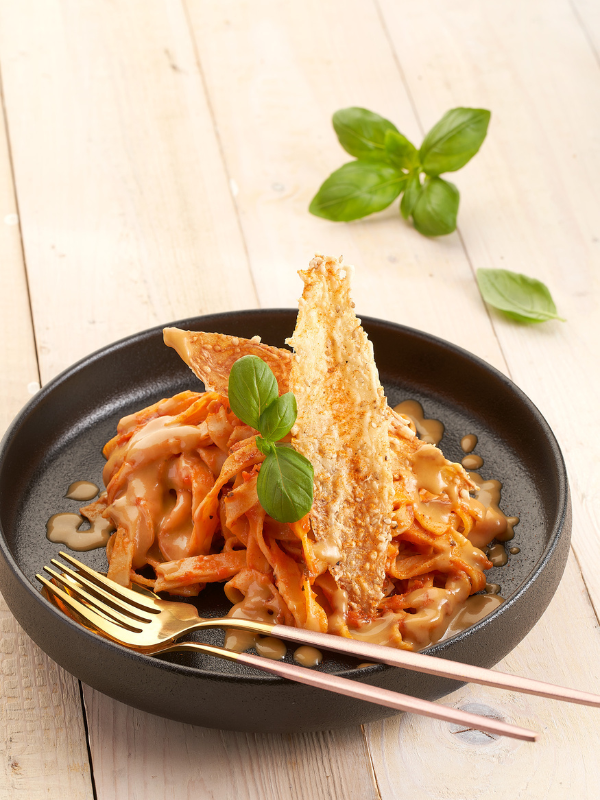 Pasta al Pomodoro e Basilico with Parmesan Decor